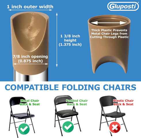 8 7/8 Inch Beige Folding Chair V-Tip Stabilizer Caps, ID - Heavy Duty Nylon End Caps, Non-Marring Round Top of Leg