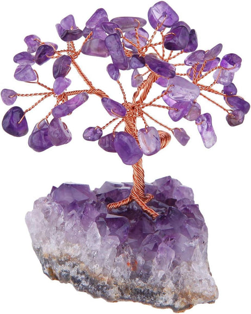 mookaitedecor Amethyst Crystal Tree with Cluster Crystals Base, Bonsai Money Tree for Wealth and Luck