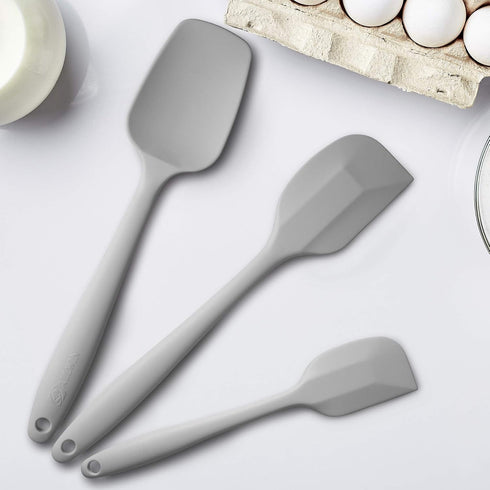 Silicone Spatula 3-Piece Set - High Heat-Resistant, Ergonomic Handle, Non-Stick Rubber with Stainless Steel Core, Light