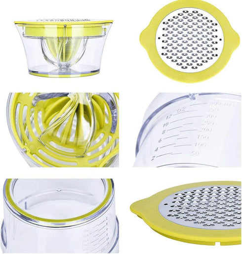 Manual Citrus Lemon Orange Juicer, 12OZ Hand Squeezer with Built-in Measuring Cup and Grater, Green