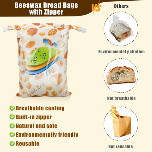 2 Pack Beeswax Bread Bags for Homemade Bread, Sourdough, Reusable Bread Bag XL Eco-Friendly Fresh Food Storage