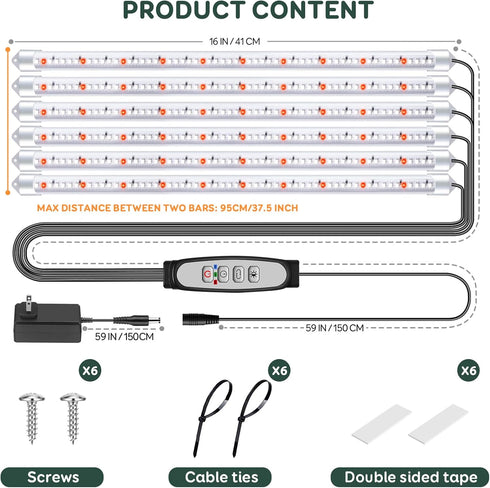 6 6/12/18H, 5 Dimmable Growing(Pack 2) SDOVUERC Bars Grow Light Strips for Indoor Plants with Auto ON/Off Timer Levels