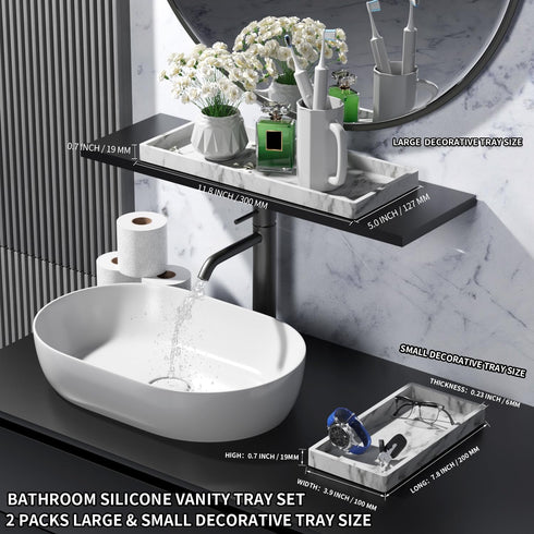 BBK Bathroom Vanity Tray - 2 Pack (7.8" and 11.8") Silicone Trays for Counter, Perfume Key Trinket Ring Tray, Kitchen