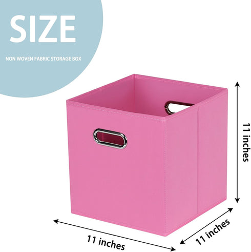 Fabric Storage Bins Cube,11x11x11 Fabric Cubby Organizer Baskets with Handle, Foldable Basket for Closet or Collapsible Storage Box Set of 2 (Pink)