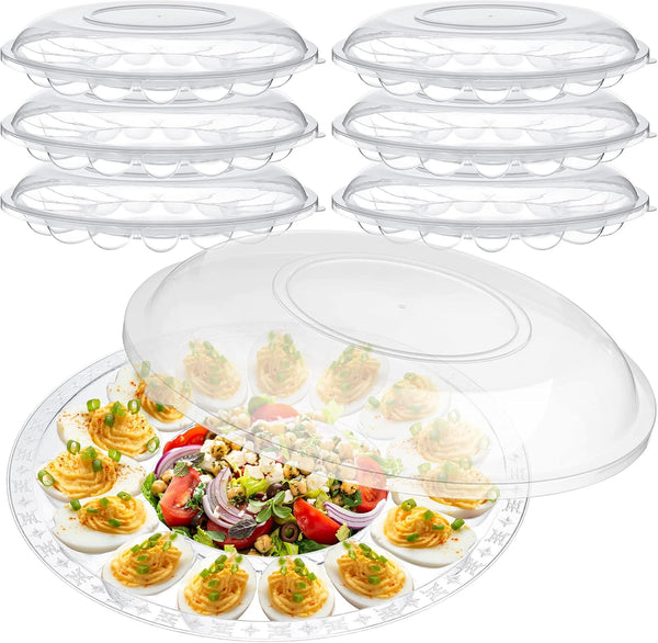 Shellwei 6Pcs Deviled Egg Platter with Lid Container Tray with 15 Slots