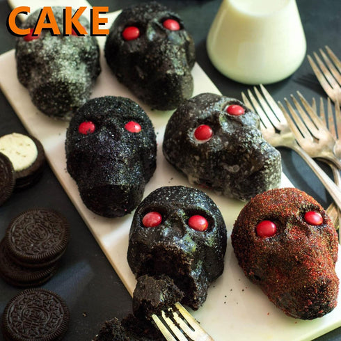 Sakolla Large Skull Cake Pan, 2 Pack 6 Cavity Silicone Molds for Halloween Cakelet, Chocolate, Candy Baking