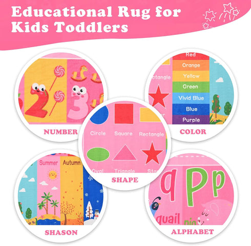 3x5 Pink Kids Rug for Playroom Classroom, ABC Alphabet Numbers Play Toddlers Rugs, Learning Educational Bedroom Floor