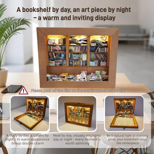 Silanit 6 400 10.2 9.1 3.1 Anxiety Bookshelf with Decorative Mini Lights and Mini Book Pieces, Miniature Bookshelf