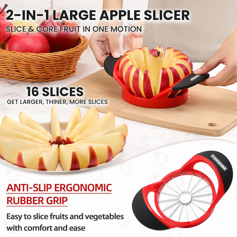 16-Blade 4.72 Inch SCHVUBENR Apple Slicer and Corer - Sharp Stainless Steel Apple Cutter - Professional Apple Divider