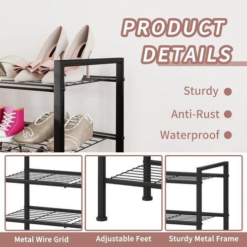 4-Tier Closet,Entryway, 4 Shoe Rack,Metal Simple Narrow Shoe Storage Organizer Shelf for Bedroom,Garage (Black, Tier)