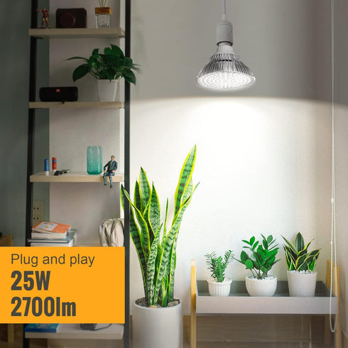 Bulbs, 25W 5000K, LED Grow Light Hanging Grow Lights for Indoor Plants, Height Adjustable Plant Light with Timer, Full