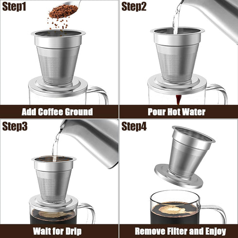 Pour Over Coffee Maker Set for Travel/Camping/Hiking, 14 Oz Borosilicate Glass Mug, Stainless Steel Coffee Filter