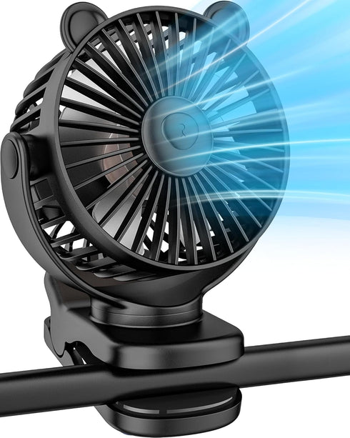 Portable Clip on Fan, Small Desk Fan Battery Operated, 360° Rotation, Cute Design, 3 Speed Mini Table Fan USB