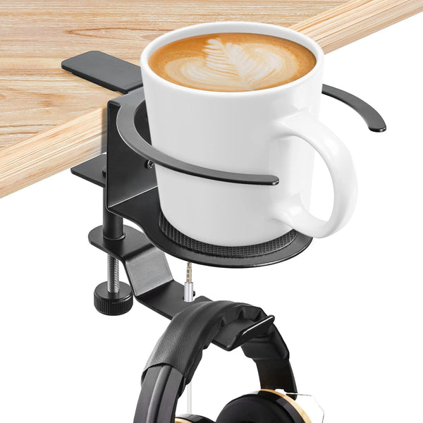 LBTING 2-in-1 Adjustable & 360 Rotating Office Gaming Accessories, Under Desk Headphone Stand, Black