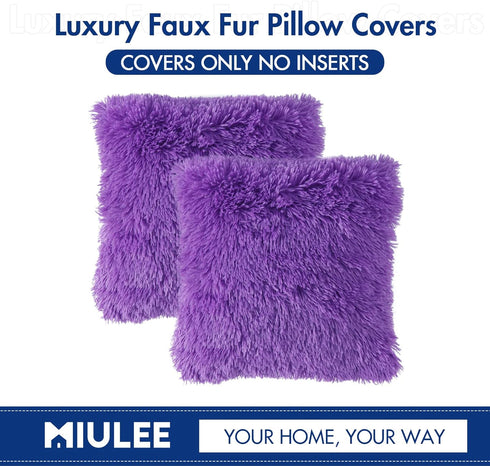 MIULEE 18 x 18 Inch Pack of 2 Luxury Faux Fur Throw Pillow Cover, Plush Cushion Cover Shell for Sofa, Bedroom, Car,