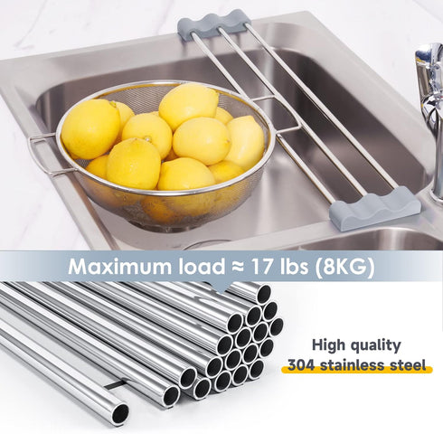 Tomorotec Adjustable Over-The-Sink Kitchen Rack for Dishcloths, Sponges, Bottles and Brushes - Heat-Resistant Stainless