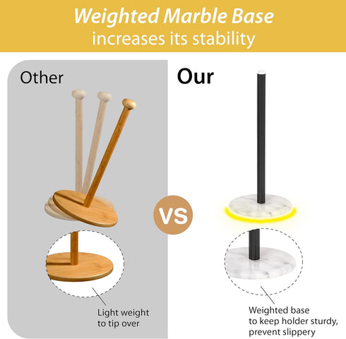 Countertop, 5.5 12.6 Inch, Creative Home Natural Marble Base Paper Towel Holder Stable Roll Dispenser with Powder