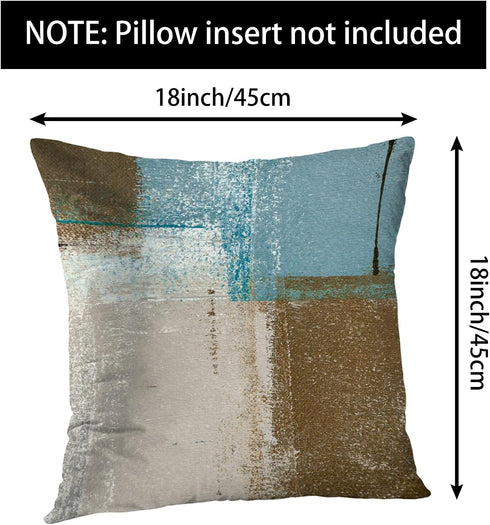 Set of 2 Decorative Pillow Case Throw Pillow Covers for Couch Indoor Bed 18 x 18 Inch, Blue Brown Abstract Art