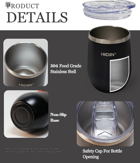 Hiciin 12oz 25oz&Gift Set packaged Stainless Steel Wine Tumblers with Lid TWO & Insulated Wine bottle ONE with well