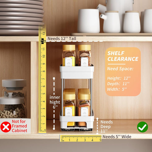 DABIGE 2 Pack Need:12'' Highx11'' Deepx5'' 10 Tier-2Tier, Pull Out Spice Rack Organizer for Cabinet, Slide Out Spice