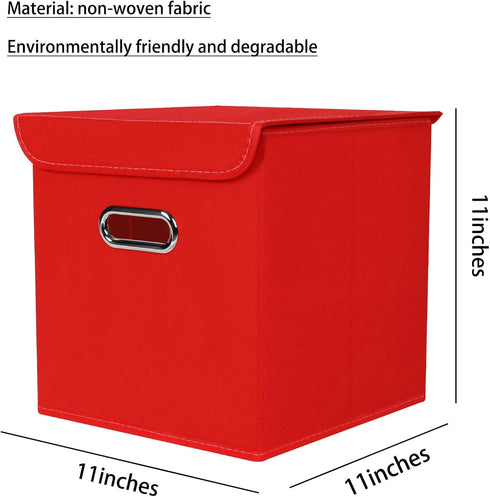 Closet Organizers Fabric Storage Bins With Lids Collapsible Cube Storage Organizer Basket With Handles,Storage Boxes for Clothes Storage,Office Storage, Toys,3 Pack,(Red by SEVENDOME