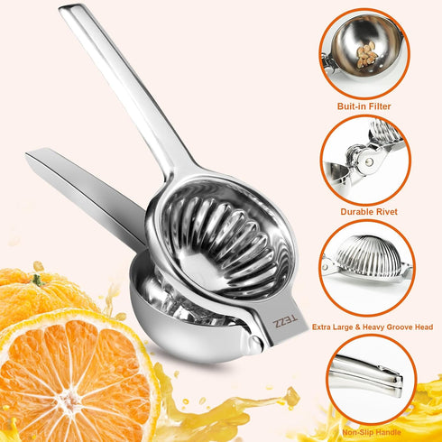 TEZZ Upgraded Extra Large Lemon Squeezer, Heavy Duty Handheld Orange Juicer, Stainless Steel Citrus Press