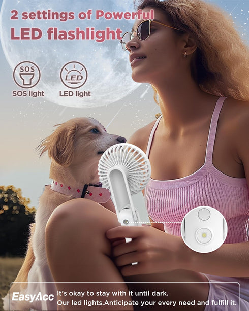 EasyAcc 3 IN 1 Hand Fan, 5000 Battery, Portable Fan for Travel, Ultra Quiet Powerful, 5 Speeds, Backup Power, SOS