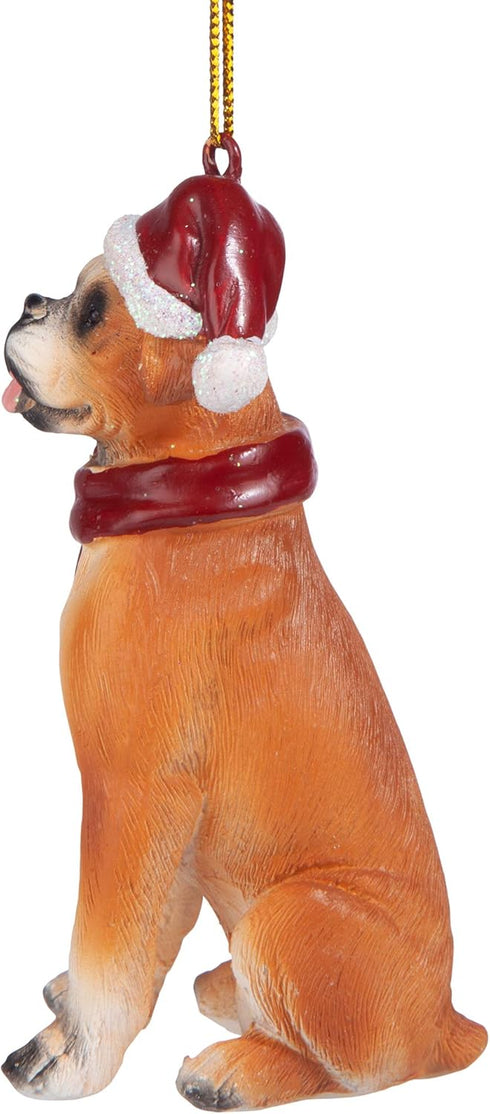 Design Toscano JH576303 Christmas Boxer Holiday Dog Ornaments, Full Color