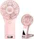 Mini Handheld Fan, 4 Speed Adjustable USB Rechargeable Fan with Mirror, Max 20 Hrs for Travel Office Outdoor, Pink