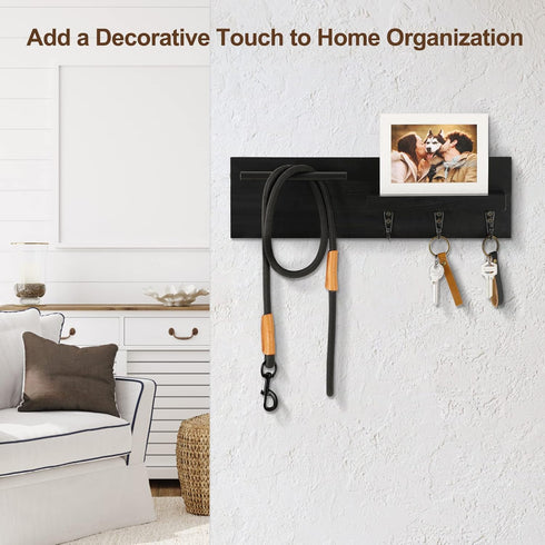 Decorative Key Holder for Wall, Entryway Shelf with Hooks, Key Hanger with 3 Hooks, Organizes Keys, Dog Leash,