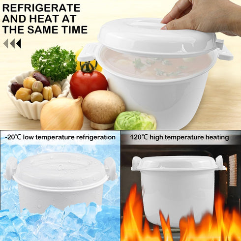 DOERDO Round Microwave Rice Cooker Pot, 7.8x6.1 Inch Microwave Cookware for Cooking Rice, Chicken, Pasta, and Steaming