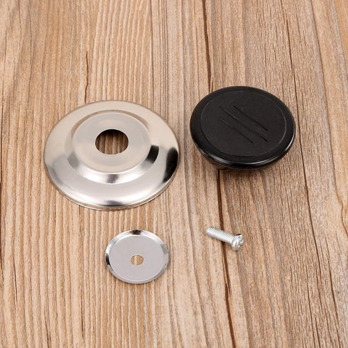 2 Sets Universal Pot Lid Cover Knob Handle, Replacement Pot Grip Knob Cap 2.7" Stainless Steel Base - Black+Silver