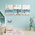 LYPHNX Set 3 12"x16" Framed Blue Ocean Nautical Nursery Canvas Wall Art Sea Turtle Whale Animal Painting Picture