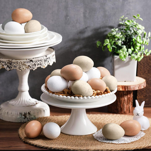 Gejoy 24 Pcs Easter Speckled Eggs Textured Plastic Eggs Neutral Easter Decor Pastel Fake Chicken Eggs Easter Bowl