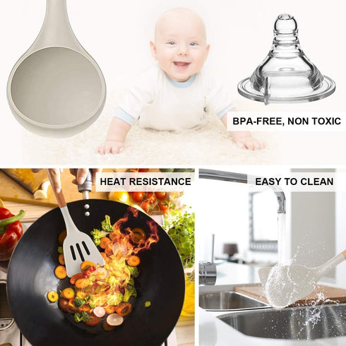 MIBOTE 17 Pcs Silicone Cooking Utensils Set with Holder - Non-Toxic BPA Free Kitchen Gadgets for Nonstick Cookware