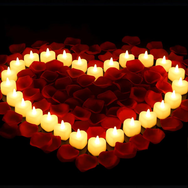 Honoson 1000 Pieces Artificial Rose Petals with 24 Pcs Flameless Heart Shaped LED