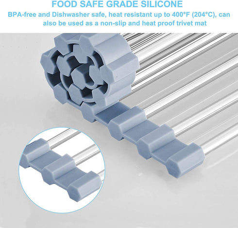 Seropy Roll Up Dish Drying Rack, Foldable Stainless Steel Wire Kitchen Drainer Over The Sink Rack Mat 17.5x11.8