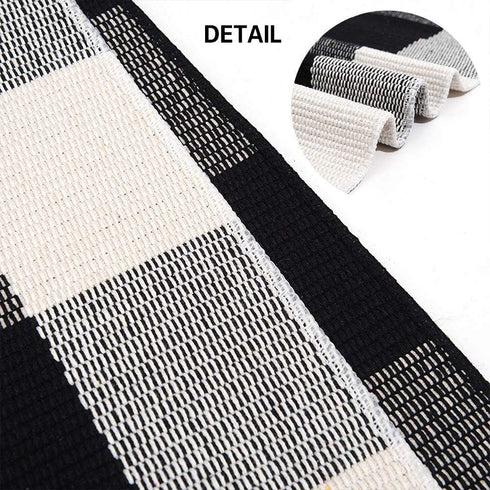 MUBIN 27.5 x 43 Inches Cotton Buffalo Plaid Rug, Hand-Woven Indoor or Outdoor Rugs for Layered Door Mats (Black and