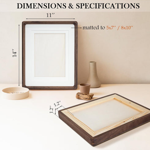 11x14 8x10 5x7, Wooden Large Picture Frames Matted to / Natural Black Walnut Frames Brown