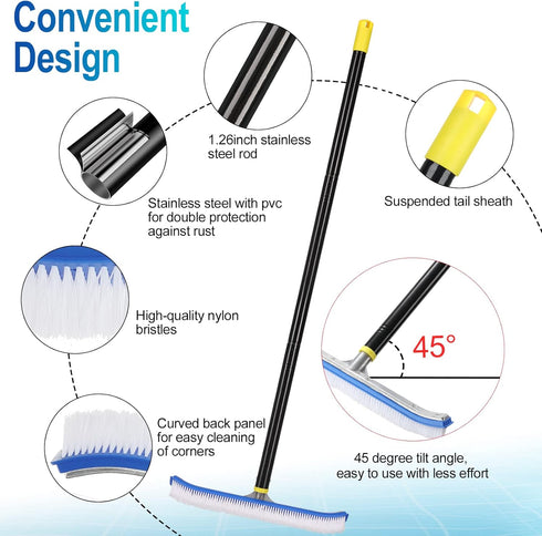Swimming 8FT Swimming Swimming Pool Brush, Stainless Steel Heavy Duty Clean Pool Brush with Pole, Use for Pool Wall