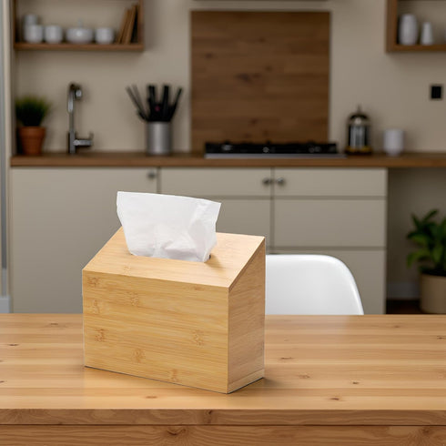 Countertop Hand Towel Box Cover Compatible with Kleenex Disposable Paper Hand Towels, Bamboo Wood Hand Towel Holder