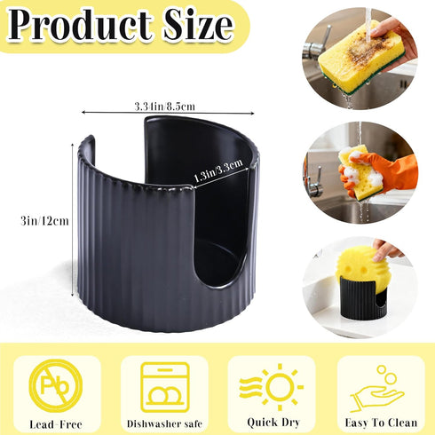 Countertop, 2pcs Ceramic Sponge Holder for Kitchen Sink - Dishwasher Safe Porcelain Dish Sponge Caddy Minimalist