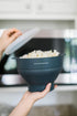 The Silicone Kitchen Collapsible Microwave Popcorn Maker Bowl, Non-Toxic, Dishwasher Safe, Dark Blue.