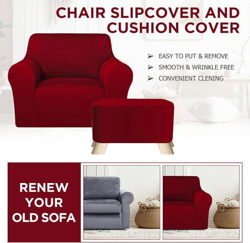 HunnmingRe Set Chair and Ottoman Covers Slipcover Armchair Cover T Cushion Chair Slipcover Milk Silk Sofa Furniture