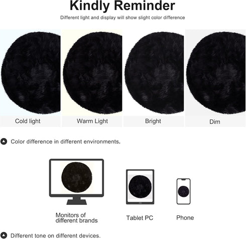 uxcell Faux Fur Round Rug - Fluffy Area Mat for Bedroom Floor Sofa Living Room 2 x 2 Feet Black
