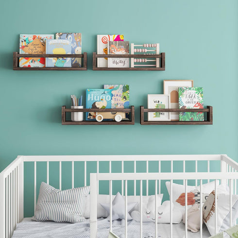 16.5 Inch Set 4, Fixwal Nursery Book Shelves, Nursery Shelves for Kids Rooms, Floating Shelves for Wall of Solid Wood
