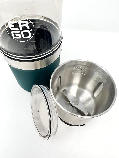 ERGO Herb Grinder - Electric. Large Capacity with Removable (washable) Stainless Cup and Airtight Lid. For Herbs