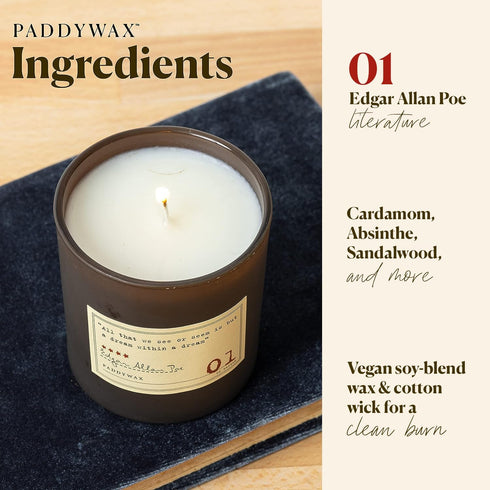 Paddywax Scented Candles Library Edgar Allan Poe Luxury Artisan Candle, 6.5-Ounce, Cardamom, Absinthe & Sandalwood