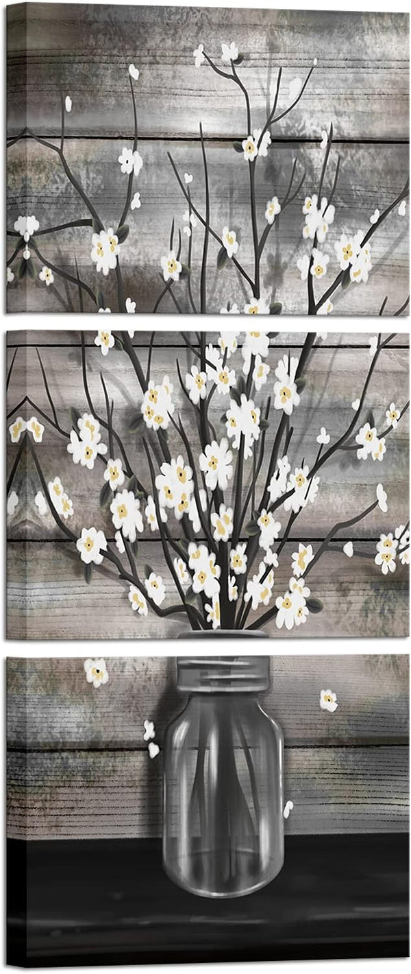 Nachic Rustic Farmhouse Wall Art - Vintage Flower in Vase Painting for Home Living Room Kitchen Bathroom Decor