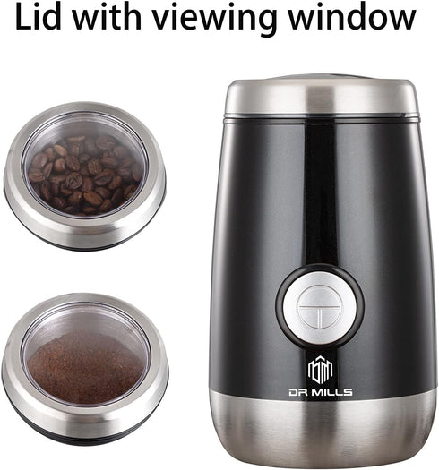 DR MILLS DM-7445 Electric Coffee Grinder, Spice and Herb Grinder, Blade & Cup Made with SUS304 Stainless Steel